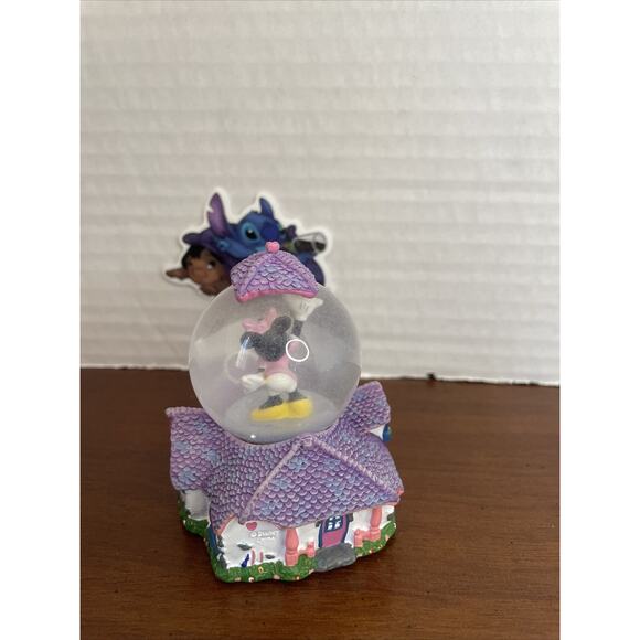 Disney Theme Parks Minnie Mouse Toontown House Mini Snow Globe Purple White FLAW - Picture 3 of 12